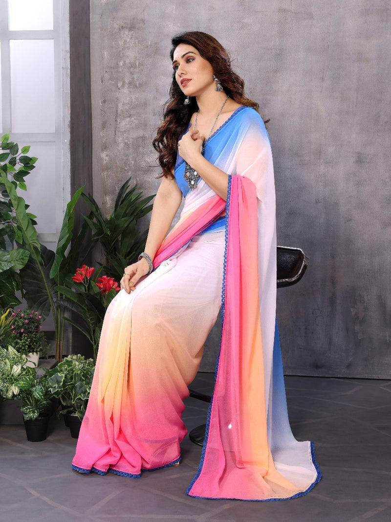 1 MIN READY TO WEAR  SAREE IN GEORGETTE WITH BANGLORI  BLOUSE