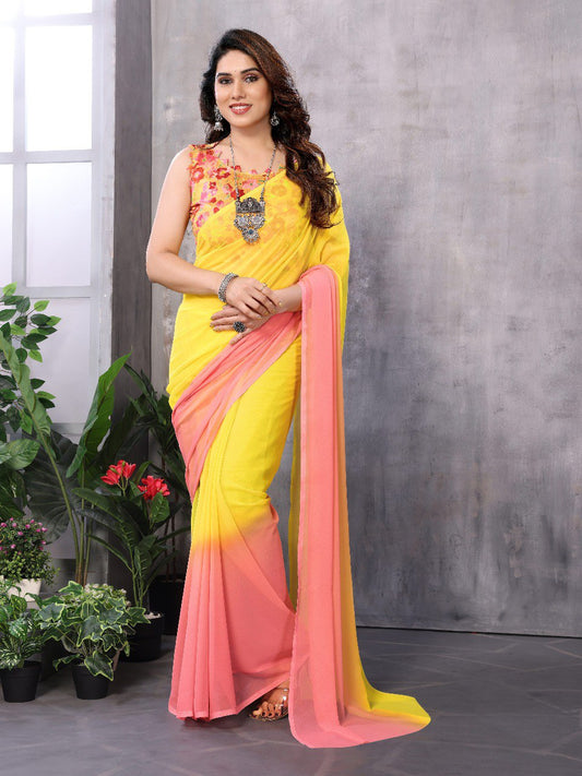 1 MIN READY TO WEAR  SAREE IN GEORGETTE WITH BANGLORI  BLOUSE