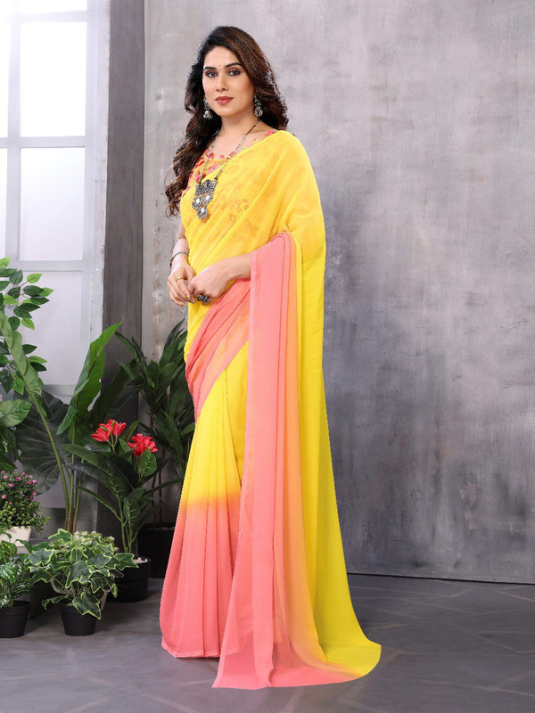 1 MIN READY TO WEAR  SAREE IN GEORGETTE WITH BANGLORI  BLOUSE