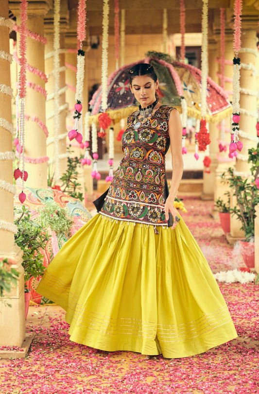 PURE RAYON FABRIC FULL FLAIR & GOTA RIBBIN LEHENGA CHOLI SET