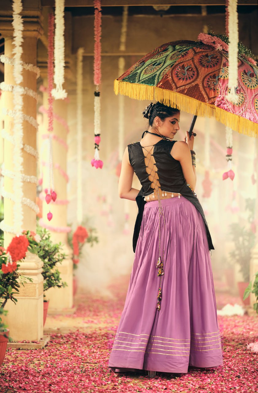 PURE RAYON FABRIC FULL FLAIR & GOTA RIBBIN LEHENGA CHOLI SET