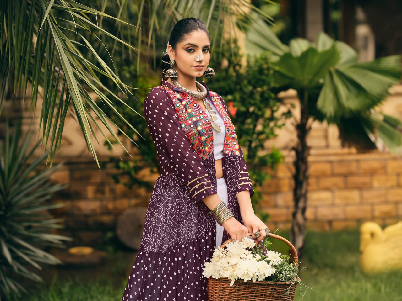 NAVRATRI SPECIAL SHRUG, BLOUSE WITH  FULL FLAIR, FULLY STITCHED