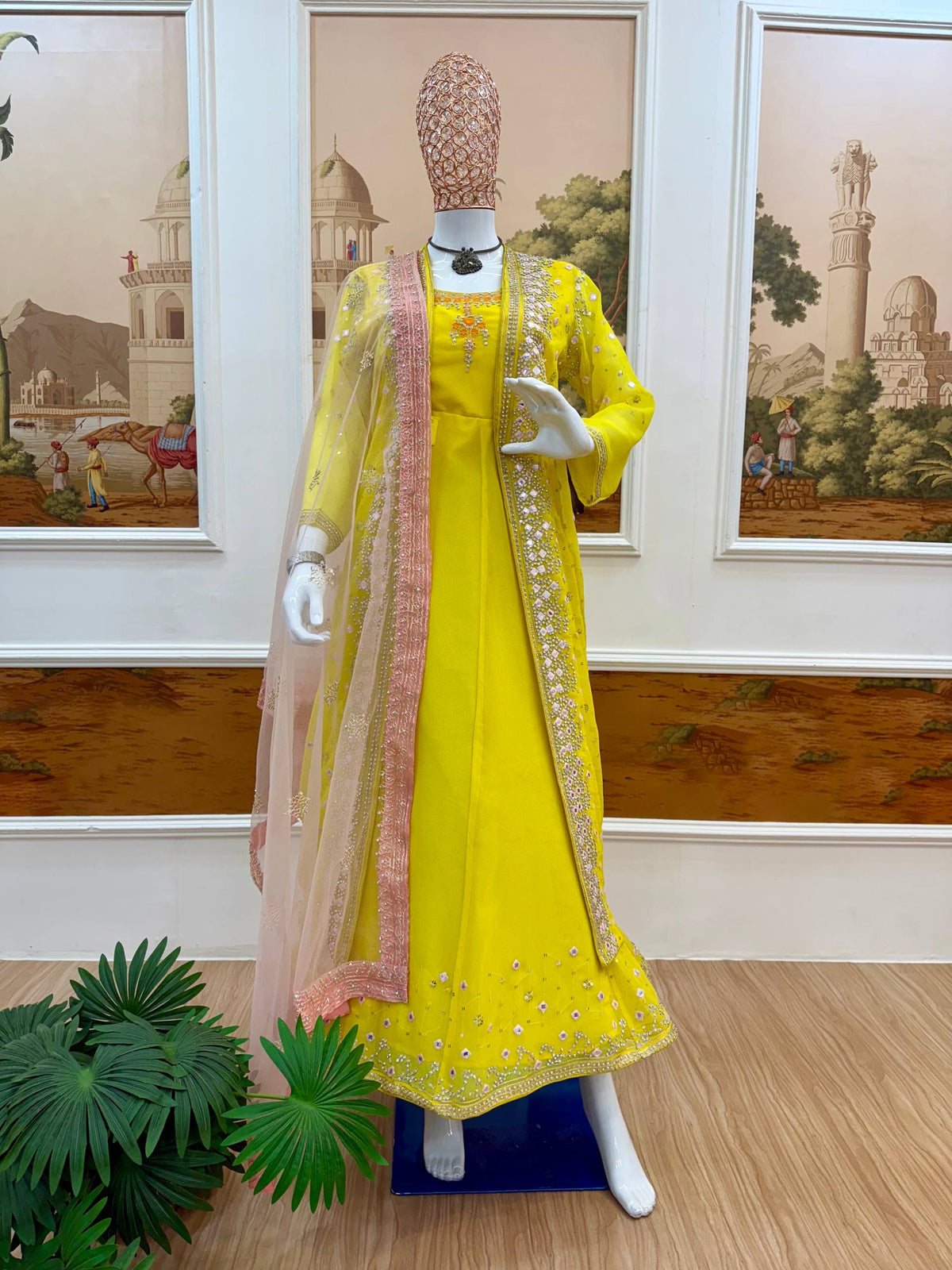 GOWN, KOTI & DUPATTA SET WITH EMBROIDERY WORK & CRYSTAL STONE WORK
