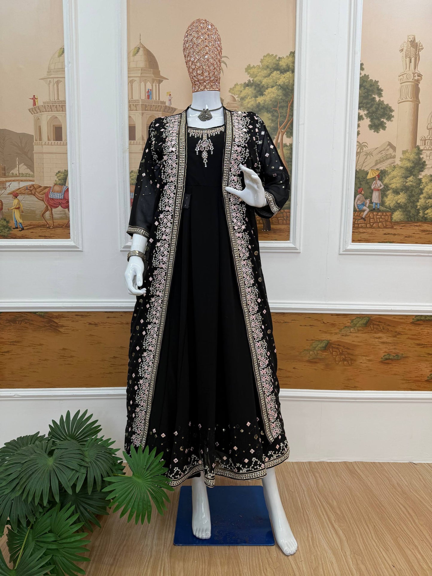 GOWN, KOTI & DUPATTA SET WITH EMBROIDERY WORK & CRYSTAL STONE WORK