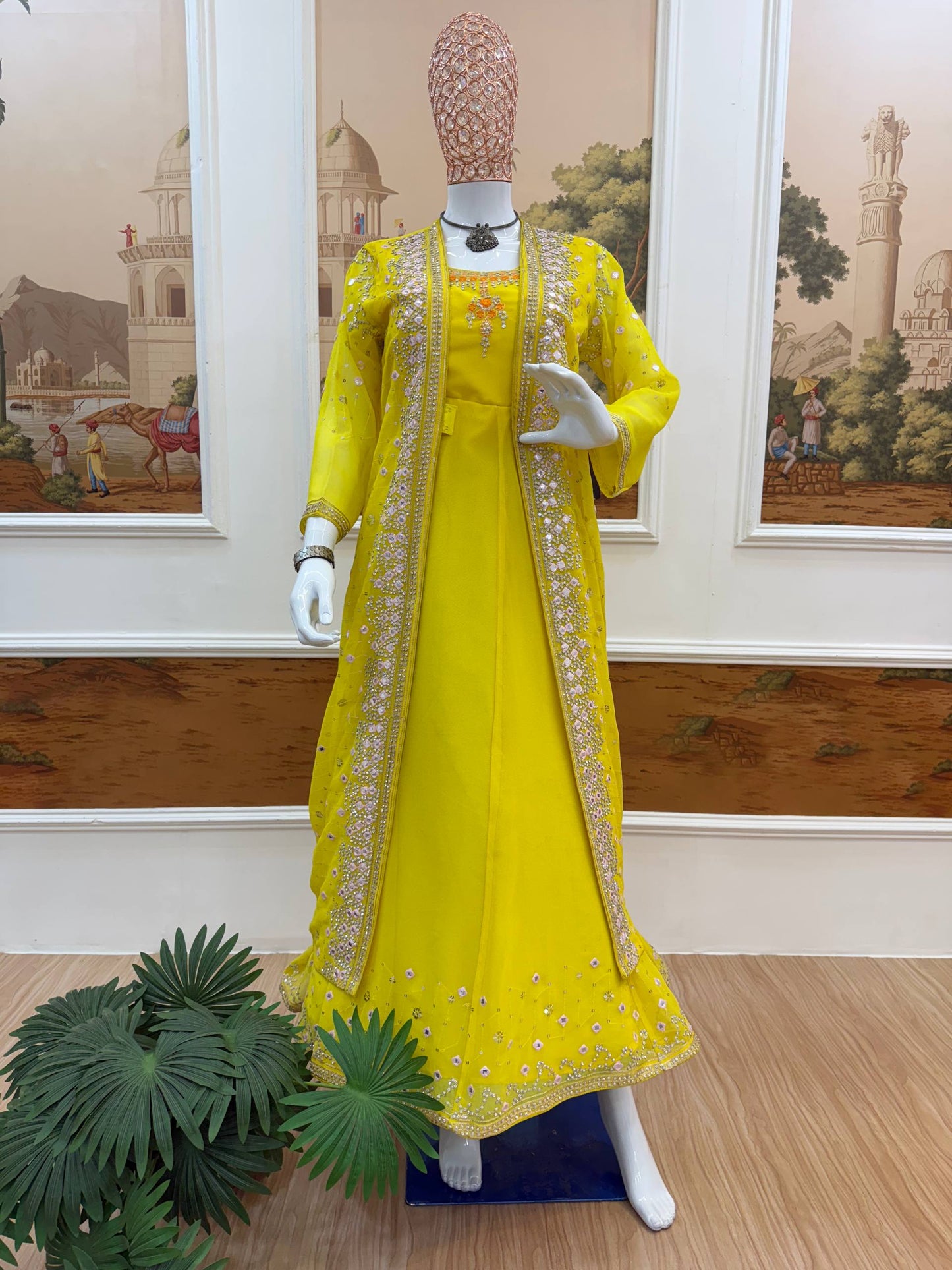 GOWN, KOTI & DUPATTA SET WITH EMBROIDERY WORK & CRYSTAL STONE WORK