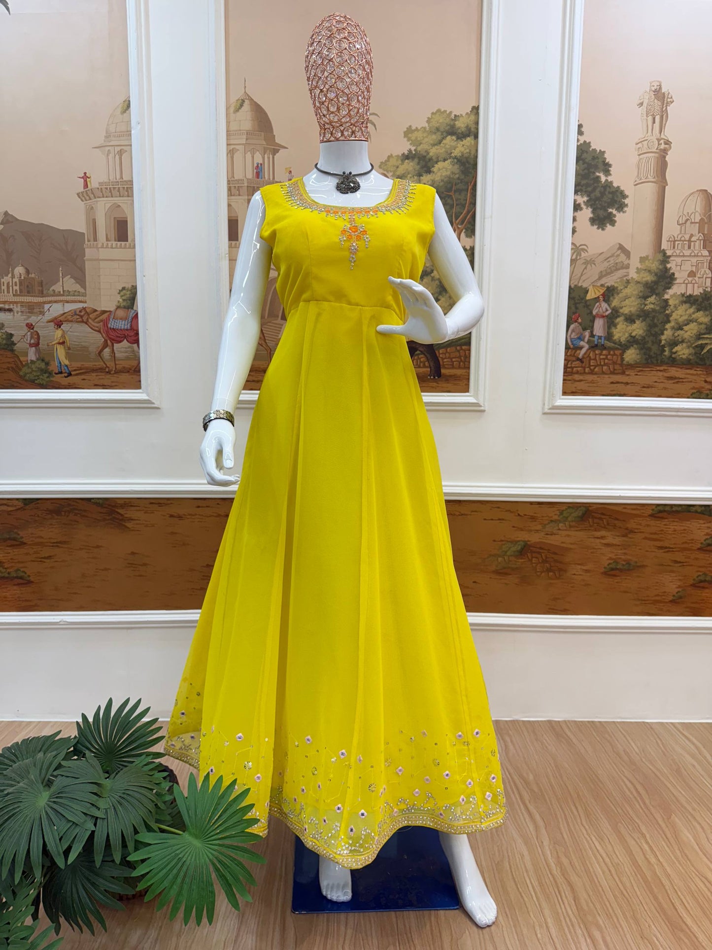 GOWN, KOTI & DUPATTA SET WITH EMBROIDERY WORK & CRYSTAL STONE WORK