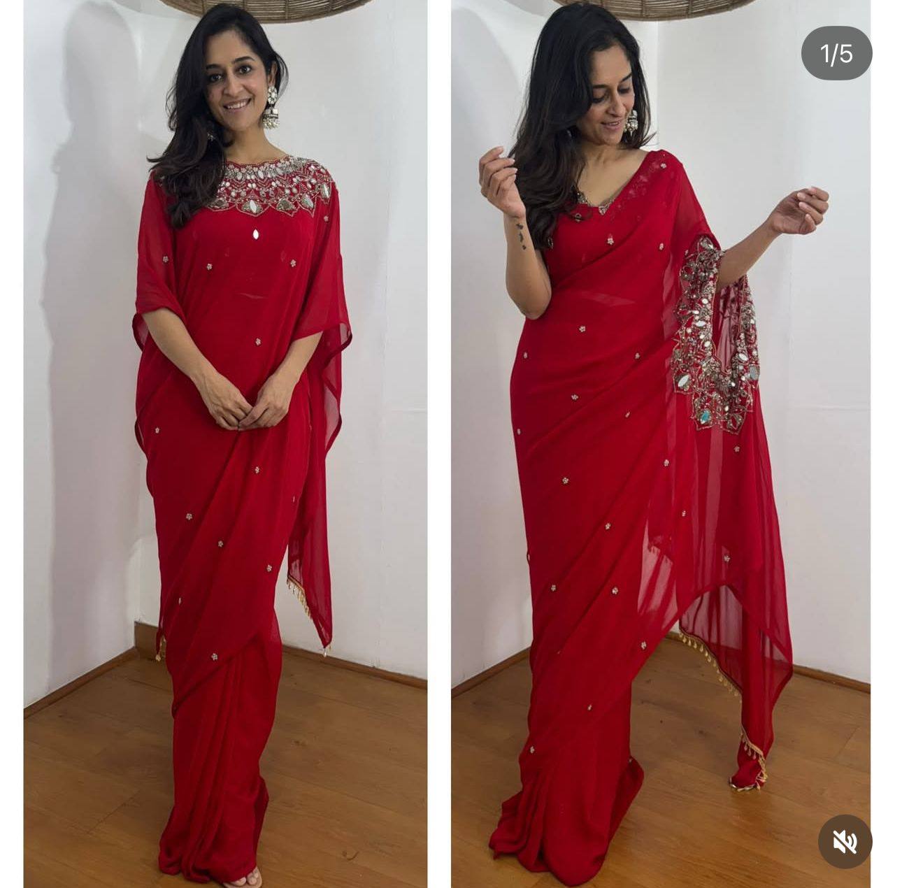 2 STYLES HAND WORKED, DRAPE SAREE  WITH STITCHED BLOUSE