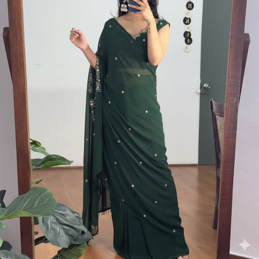 2 STYLES HAND WORKED, DRAPE SAREE  WITH STITCHED BLOUSE