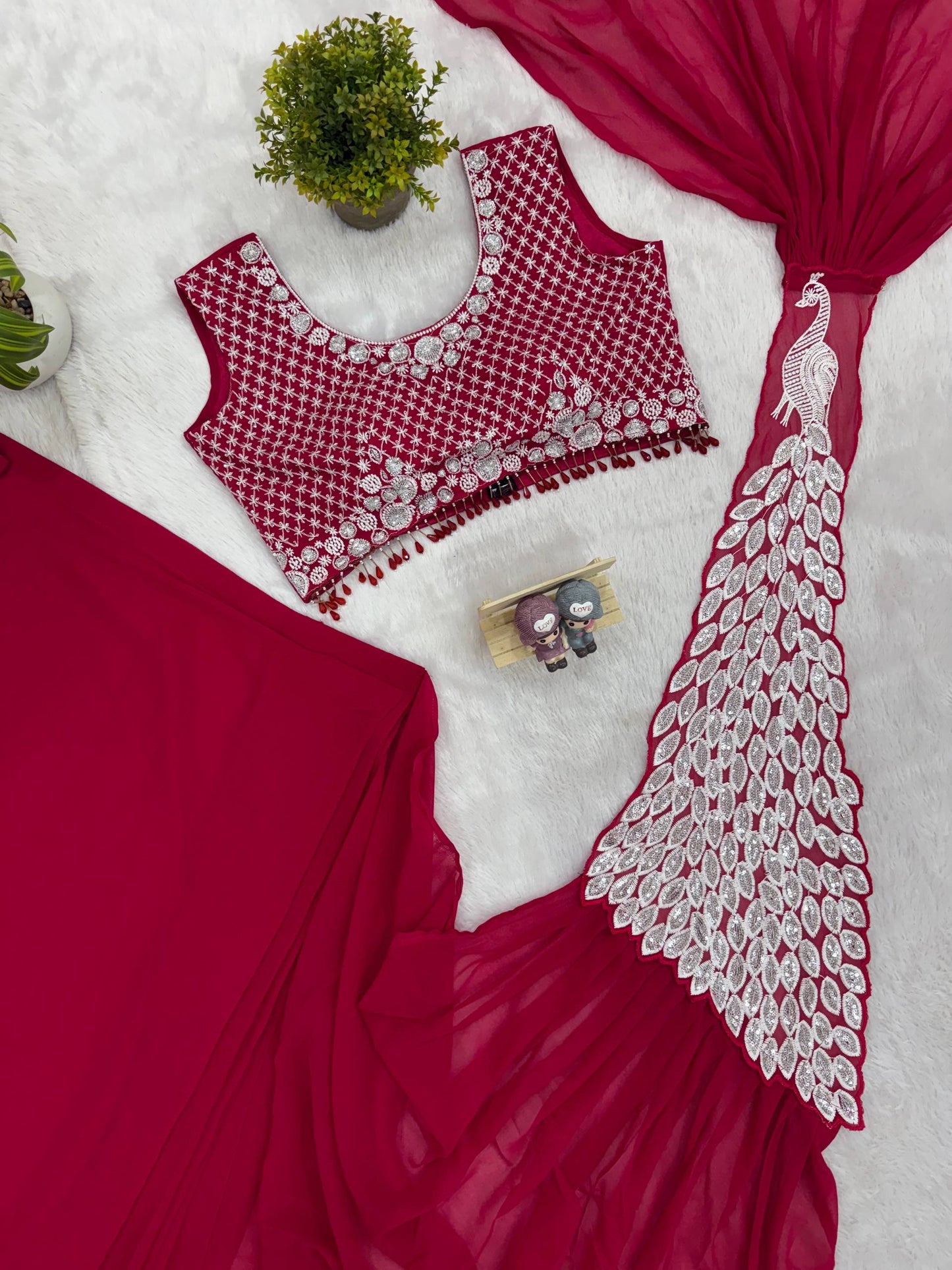 TRENDING READY TO WEAR SAREE WITH FULLY EMBROIDERED STYLIST BLOUSE