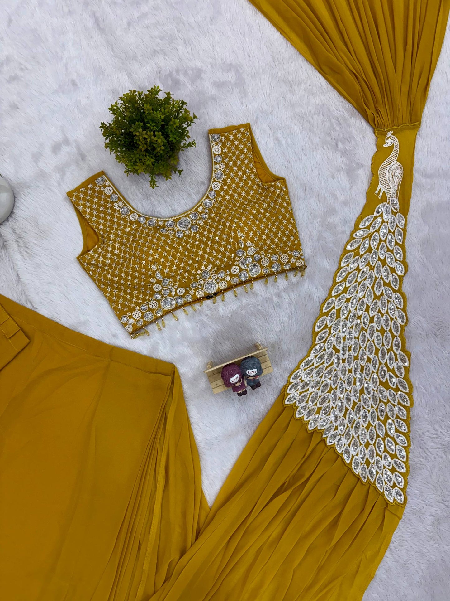 TRENDING READY TO WEAR SAREE WITH FULLY EMBROIDERED STYLIST BLOUSE