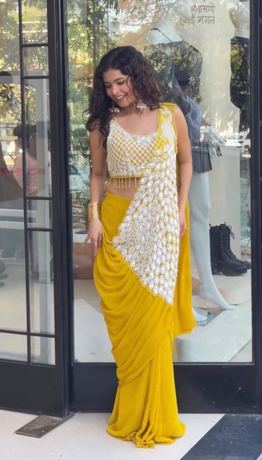 TRENDING READY TO WEAR SAREE WITH FULLY EMBROIDERED STYLIST BLOUSE