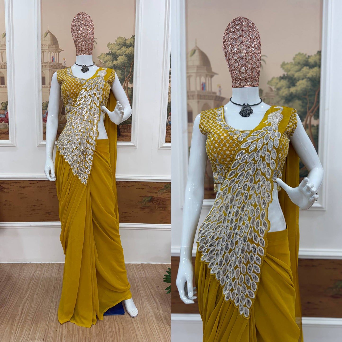 TRENDING READY TO WEAR SAREE WITH FULLY EMBROIDERED STYLIST BLOUSE
