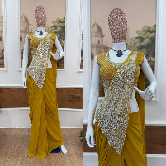 TRENDING READY TO WEAR SAREE WITH FULLY EMBROIDERED STYLIST BLOUSE