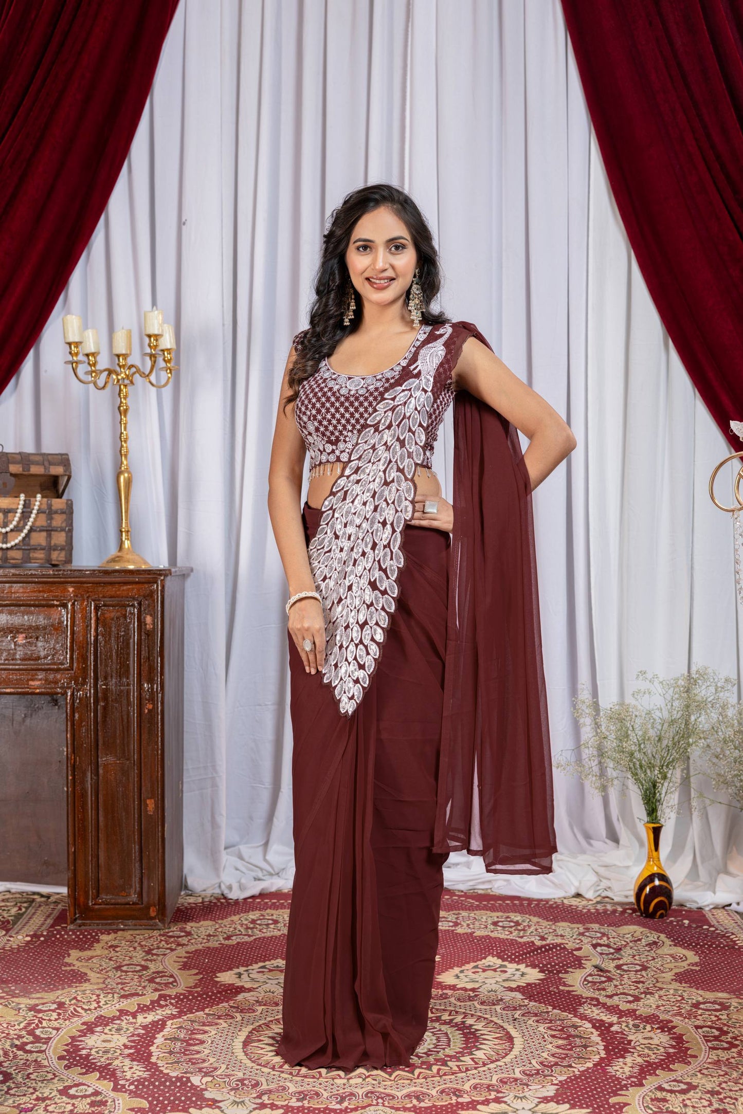 TRENDING READY TO WEAR SAREE WITH FULLY EMBROIDERED STYLIST BLOUSE