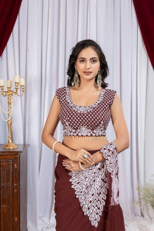 TRENDING READY TO WEAR SAREE WITH FULLY EMBROIDERED STYLIST BLOUSE