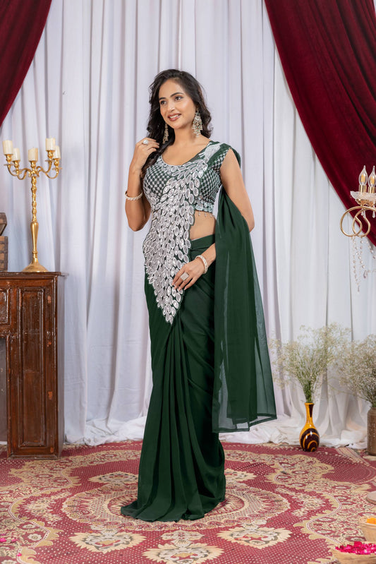 TRENDING READY TO WEAR SAREE WITH FULLY EMBROIDERED STYLIST BLOUSE