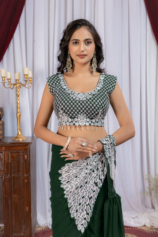 TRENDING READY TO WEAR SAREE WITH FULLY EMBROIDERED STYLIST BLOUSE