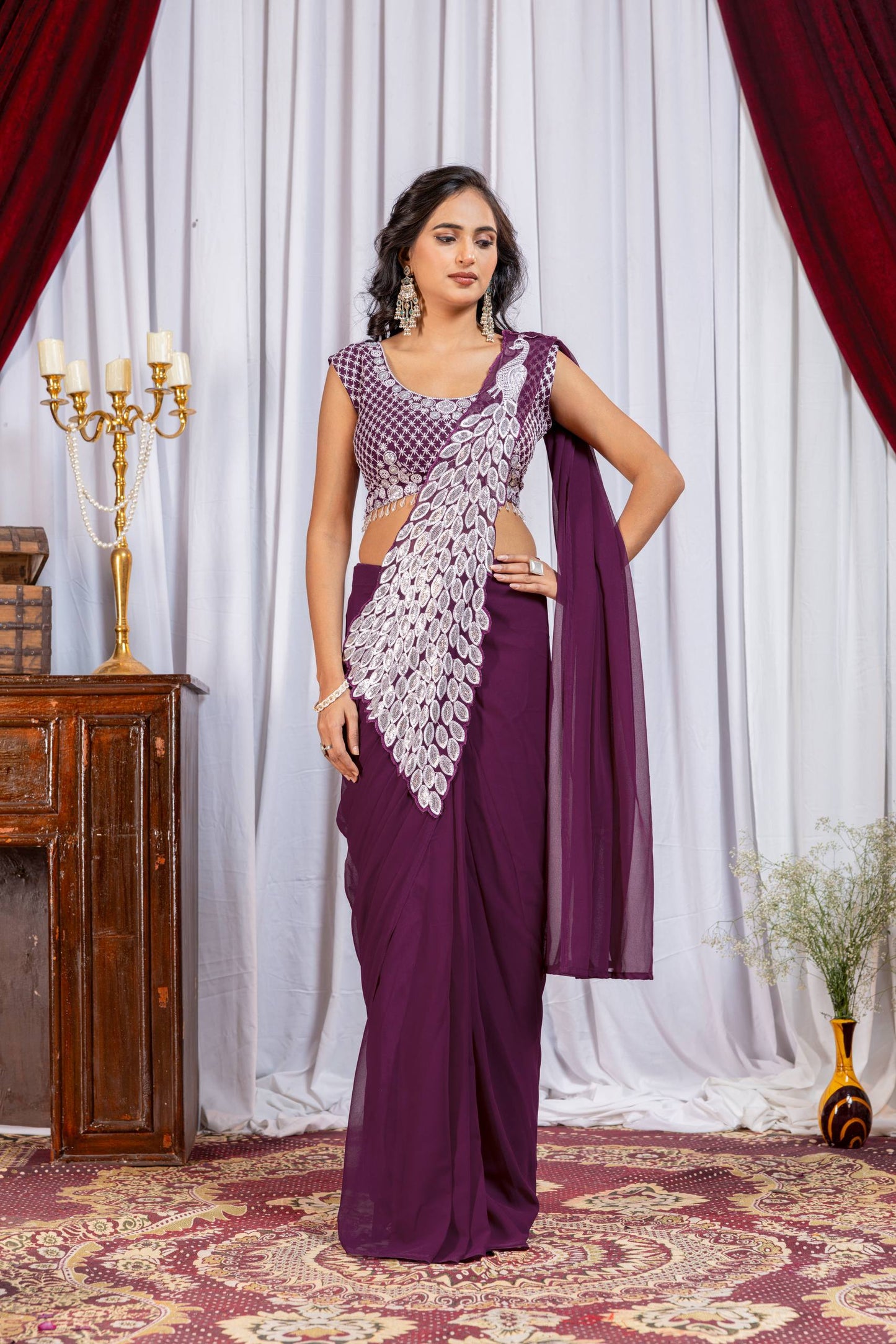 TRENDING READY TO WEAR SAREE WITH FULLY EMBROIDERED STYLIST BLOUSE