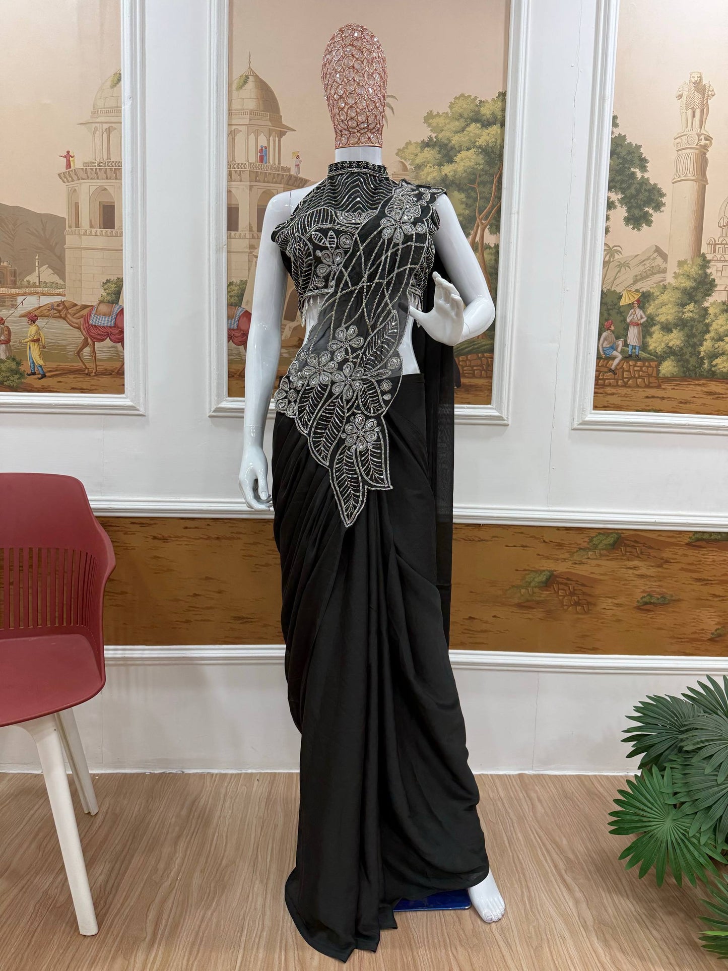 SUPERHIT READY TO WEAR SAREE WITH FULLY EMBROIDERED STYLIST BLOUSE