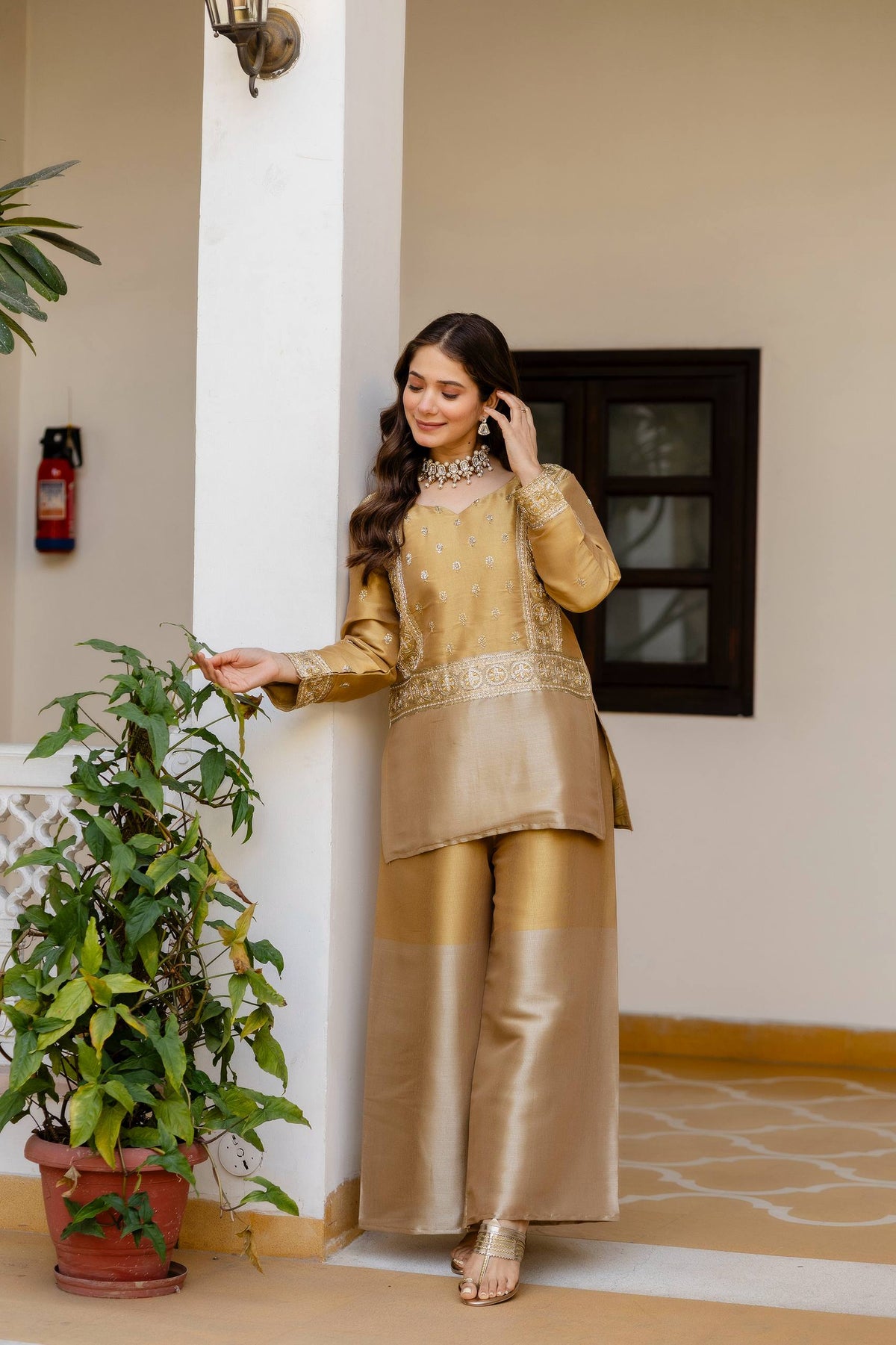 BANARASI VISCOUS FABRIC WITH BEADS EMBROIDERED WORK, ELEGANT TWO PIECE SET
