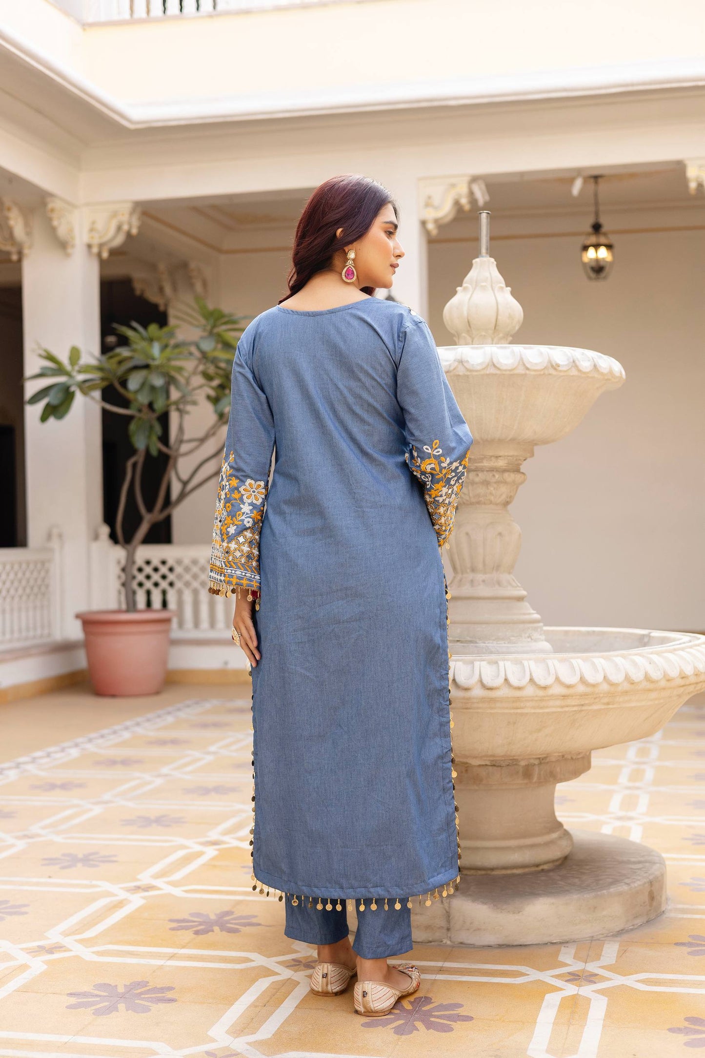 PURE EMBROIDERED DENIM COTTON FABRIC, EXCLUSIVE WARDROBE