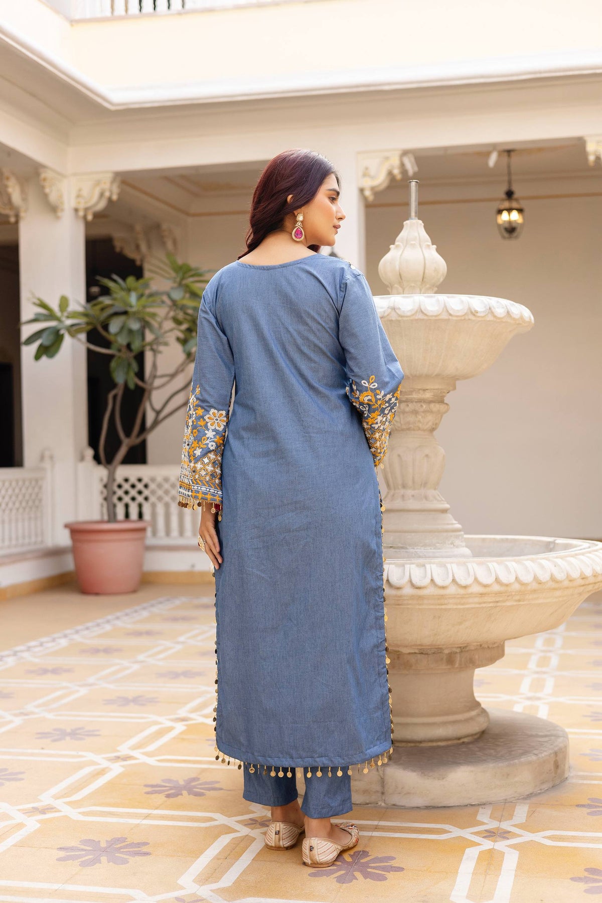 PURE EMBROIDERED DENIM COTTON FABRIC, EXCLUSIVE WARDROBE
