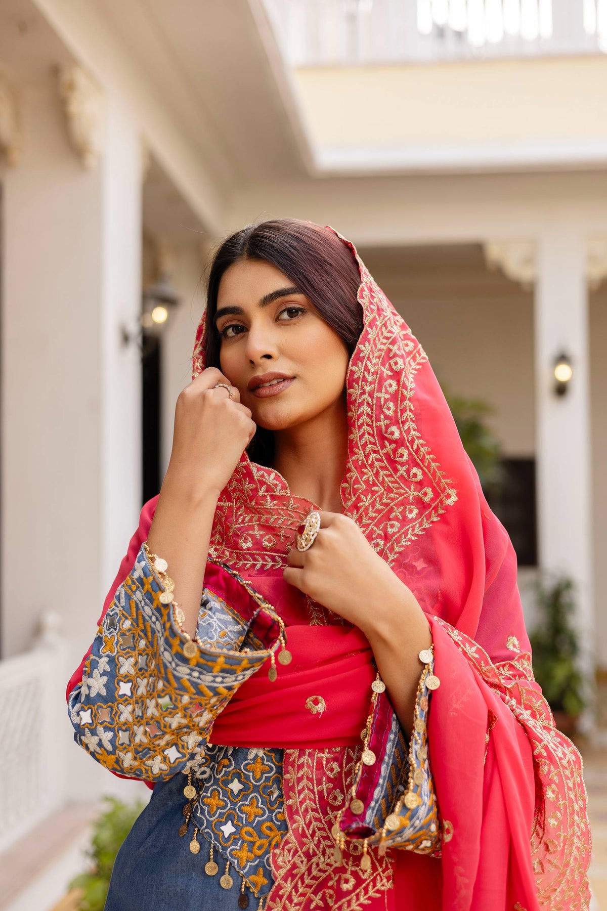 PURE EMBROIDERED DENIM COTTON FABRIC, EXCLUSIVE WARDROBE