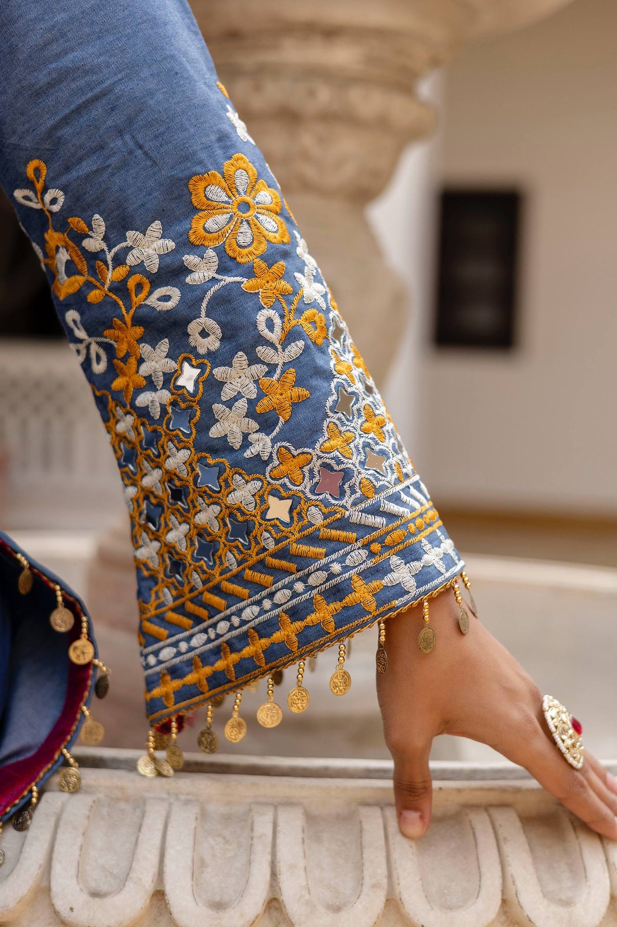 PURE EMBROIDERED DENIM COTTON FABRIC, EXCLUSIVE WARDROBE