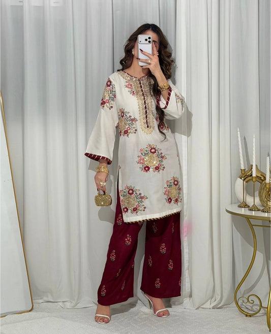 LAUNCHING THREAD & SEQUINS, FAUX GEORGETTE FABRIC✨KURTI, DUPATTA & PENT