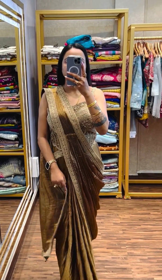 READY TO WEAR SAREE WITH FULLY HAND WORK & EMBROIDERED STYLIST BLOUSE
