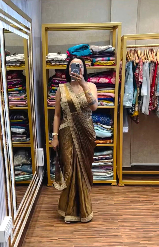 READY TO WEAR SAREE WITH FULLY HAND WORK & EMBROIDERED STYLIST BLOUSE