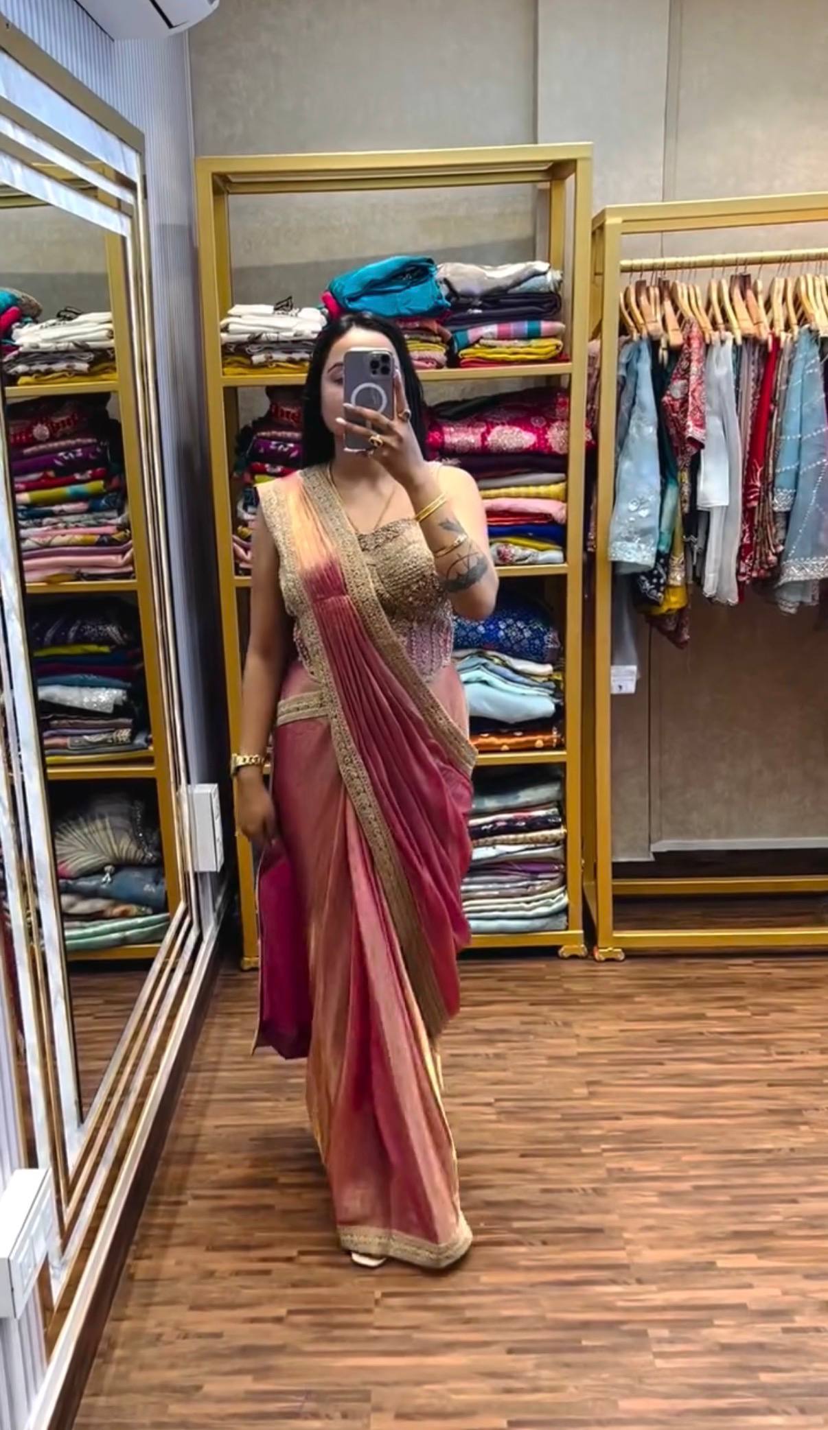 READY TO WEAR SAREE WITH FULLY HAND WORK & EMBROIDERED STYLIST BLOUSE