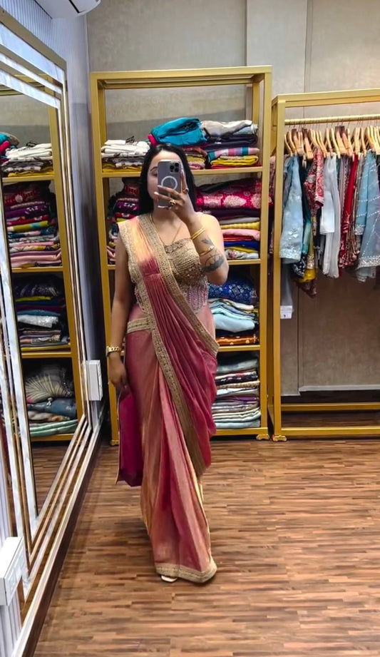 READY TO WEAR SAREE WITH FULLY HAND WORK & EMBROIDERED STYLIST BLOUSE