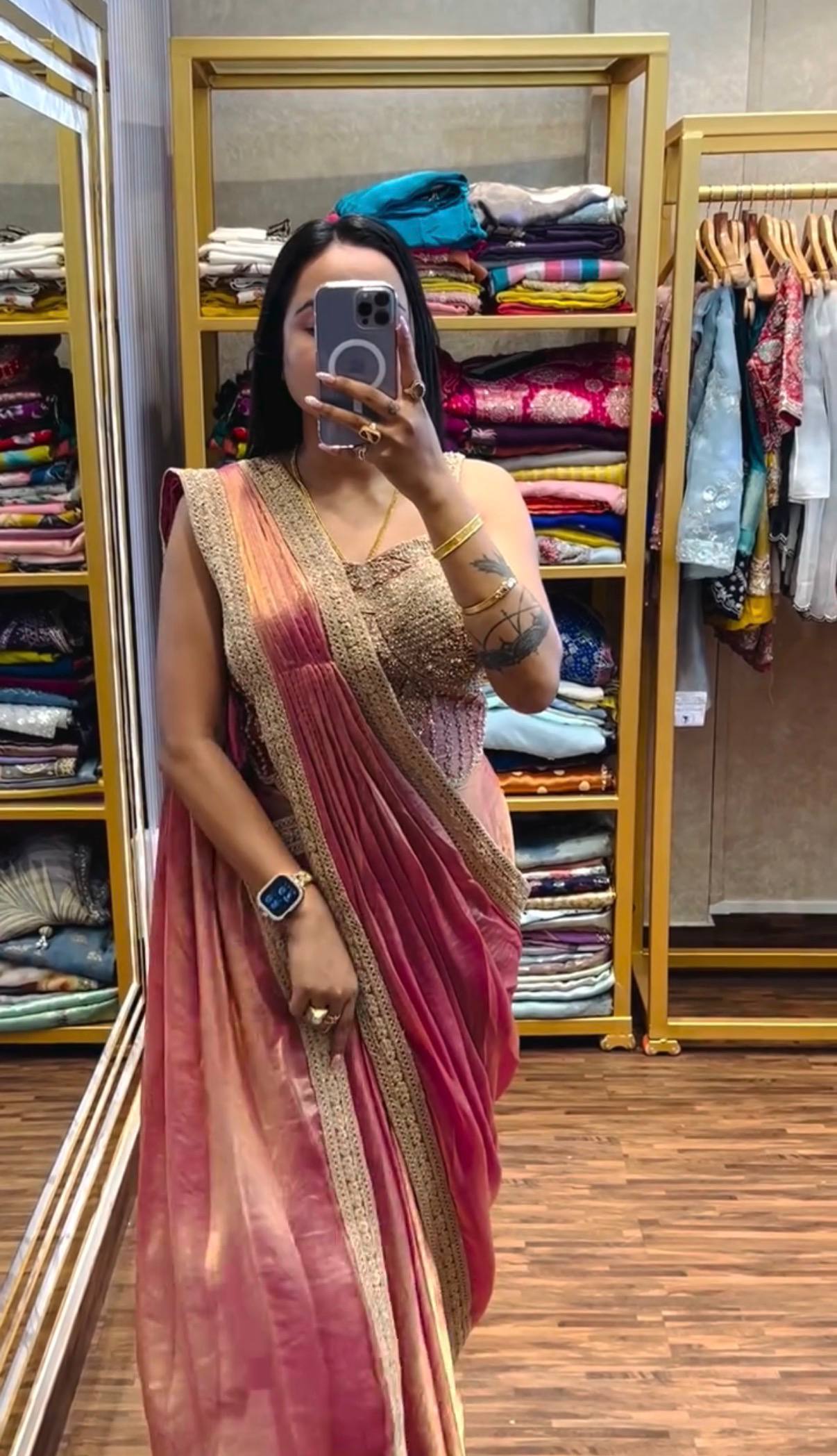 READY TO WEAR SAREE WITH FULLY HAND WORK & EMBROIDERED STYLIST BLOUSE