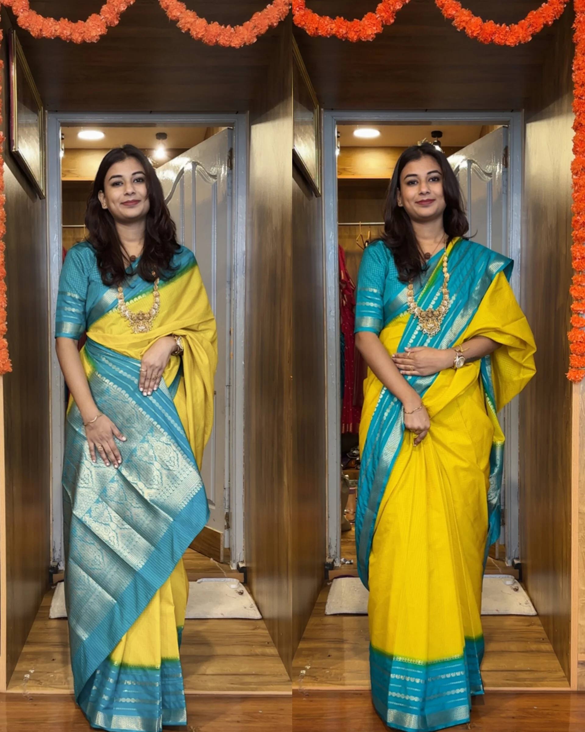 READY-TO-WEAR MYSORE SILK SAREE GOWN-EFFORTLESS PARTY WEAR FOR WOMEN
