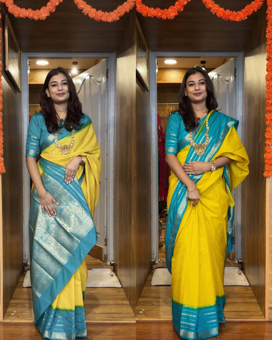 READY-TO-WEAR MYSORE SILK SAREE GOWN-EFFORTLESS PARTY WEAR FOR WOMEN