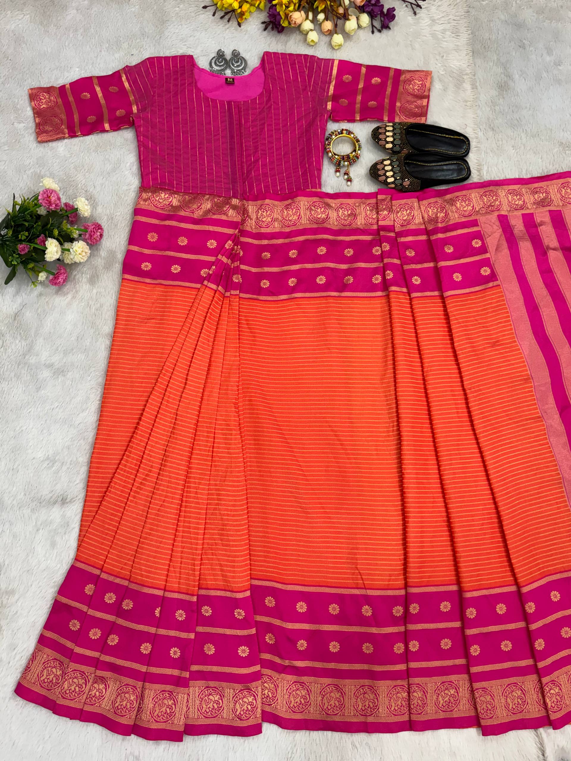 READY-TO-WEAR MYSORE SILK SAREE GOWN-EFFORTLESS PARTY WEAR FOR WOMEN