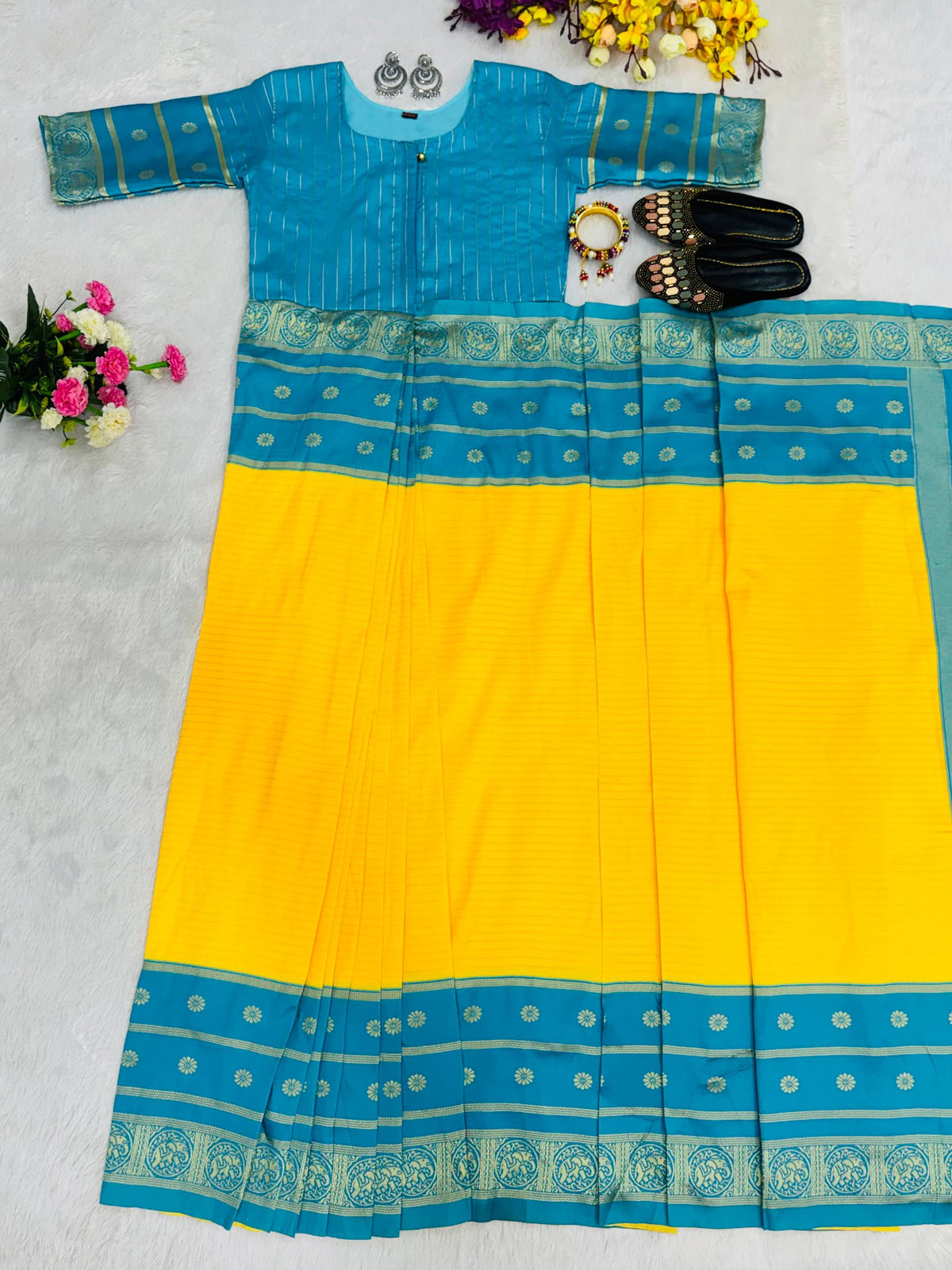 READY-TO-WEAR MYSORE SILK SAREE GOWN-EFFORTLESS PARTY WEAR FOR WOMEN