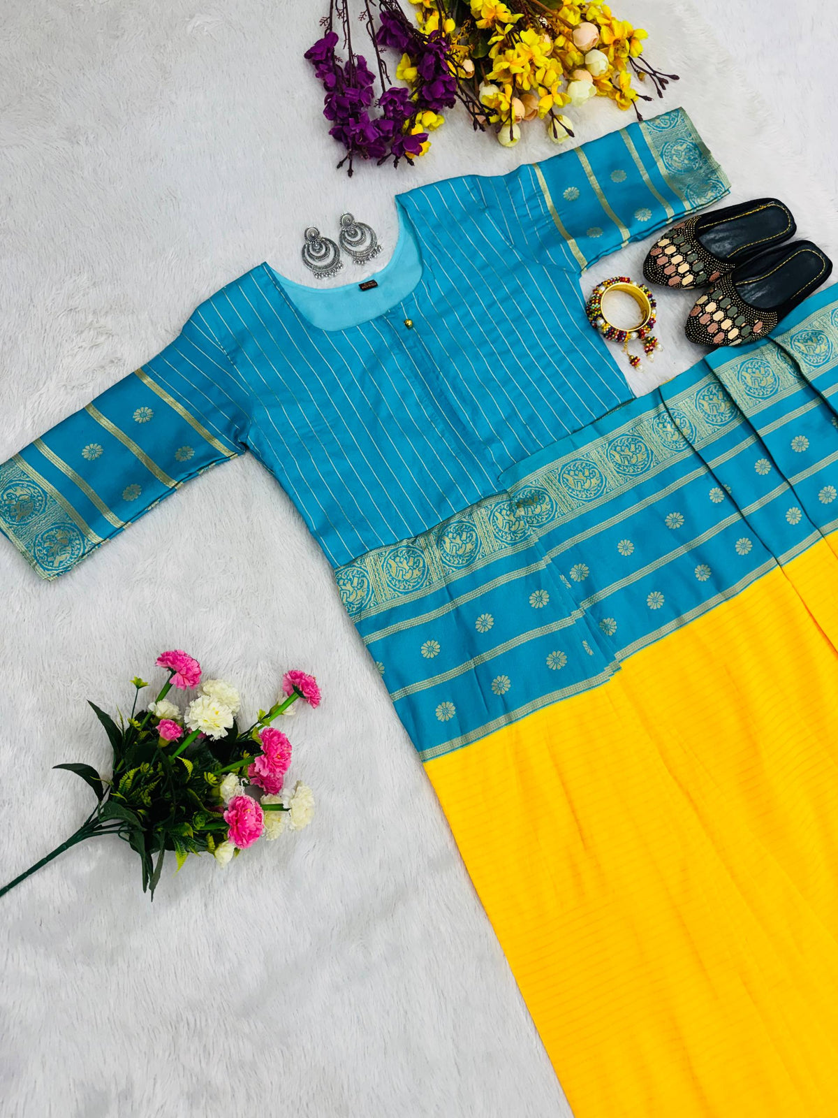 READY-TO-WEAR MYSORE SILK SAREE GOWN-EFFORTLESS PARTY WEAR FOR WOMEN