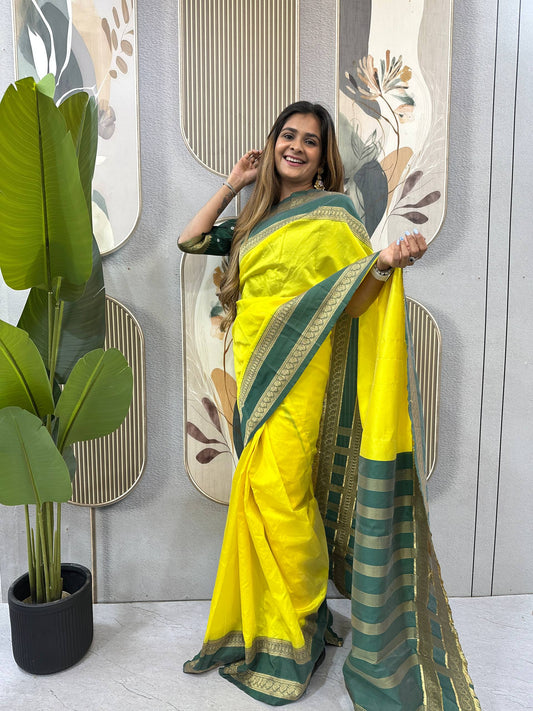 READY-TO-WEAR MYSORE SILK SAREE GOWN-EFFORTLESS PARTY WEAR FOR WOMEN