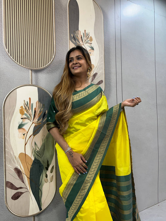 READY-TO-WEAR MYSORE SILK SAREE GOWN-EFFORTLESS PARTY WEAR FOR WOMEN