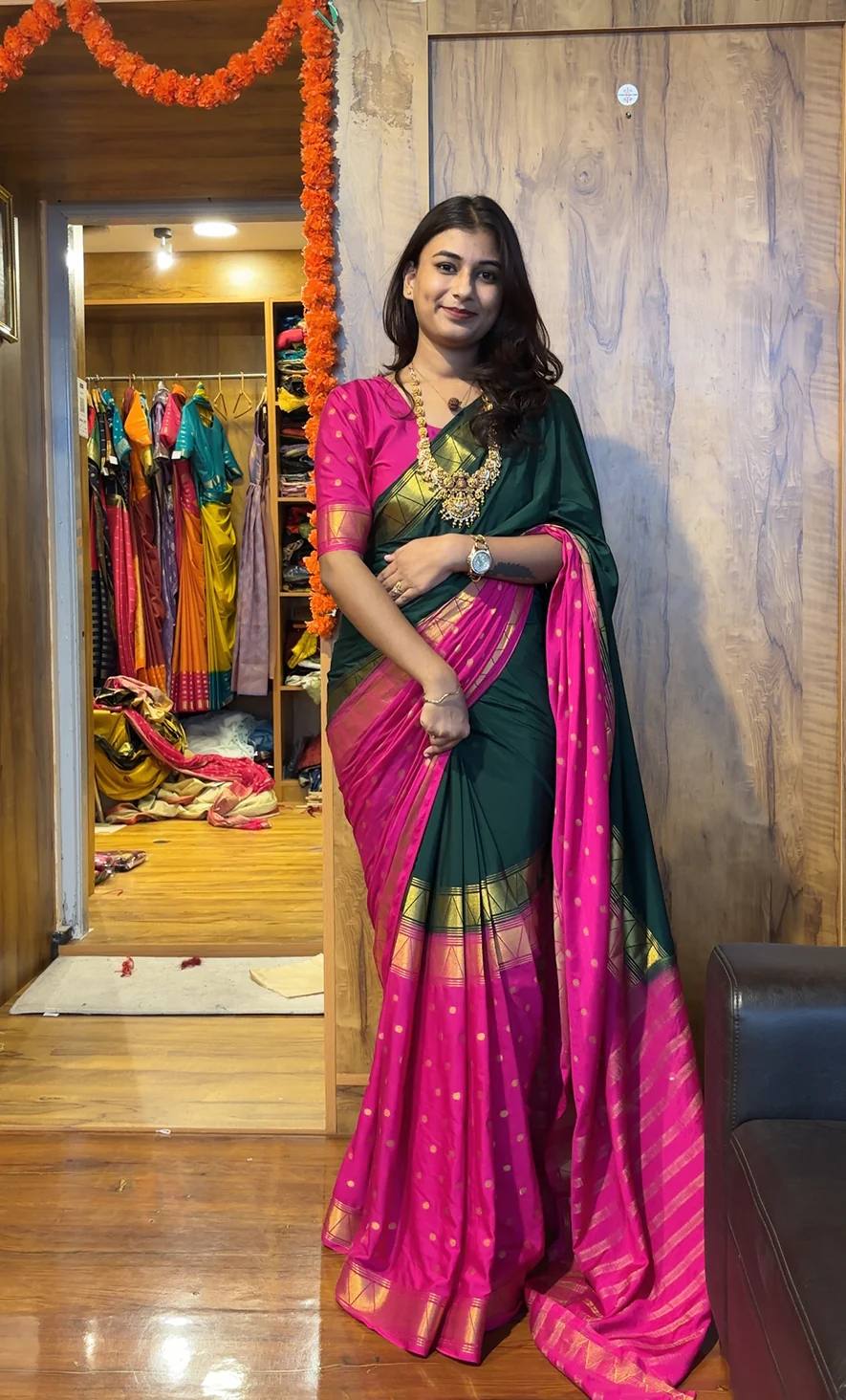 READY-TO-WEAR MYSORE SILK SAREE GOWN-EFFORTLESS PARTY WEAR FOR WOMEN