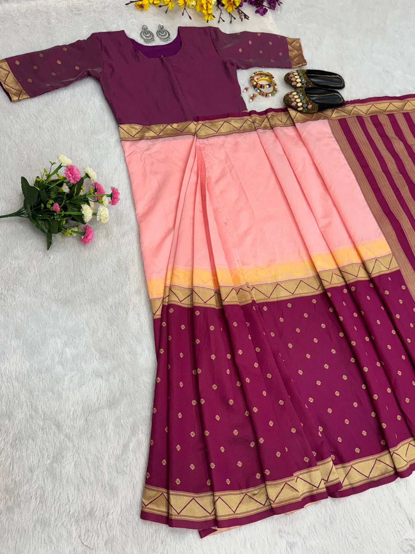 READY-TO-WEAR MYSORE SILK SAREE GOWN-EFFORTLESS PARTY WEAR FOR WOMEN