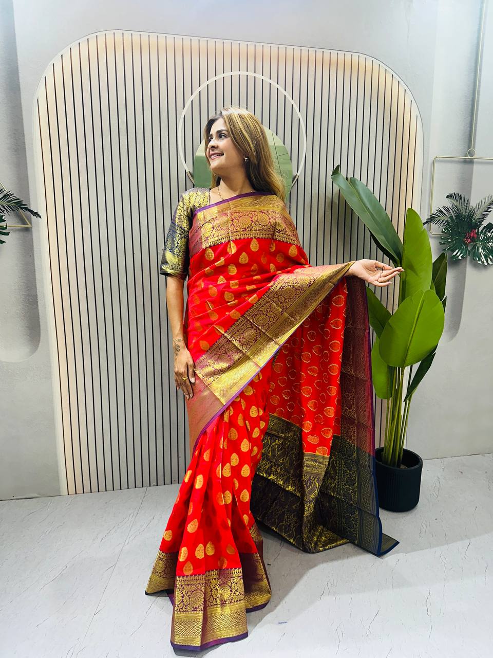 READY-TO-WEAR MYSORE SILK SAREE GOWN-EFFORTLESS PARTY WEAR FOR WOMEN