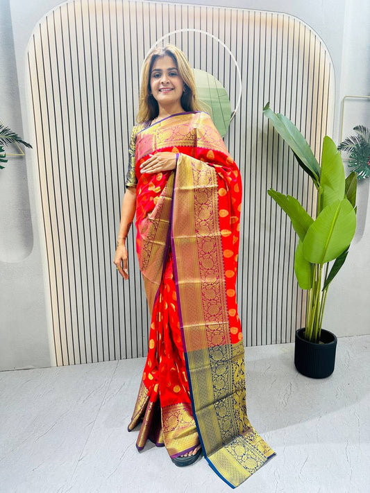 READY-TO-WEAR MYSORE SILK SAREE GOWN-EFFORTLESS PARTY WEAR FOR WOMEN