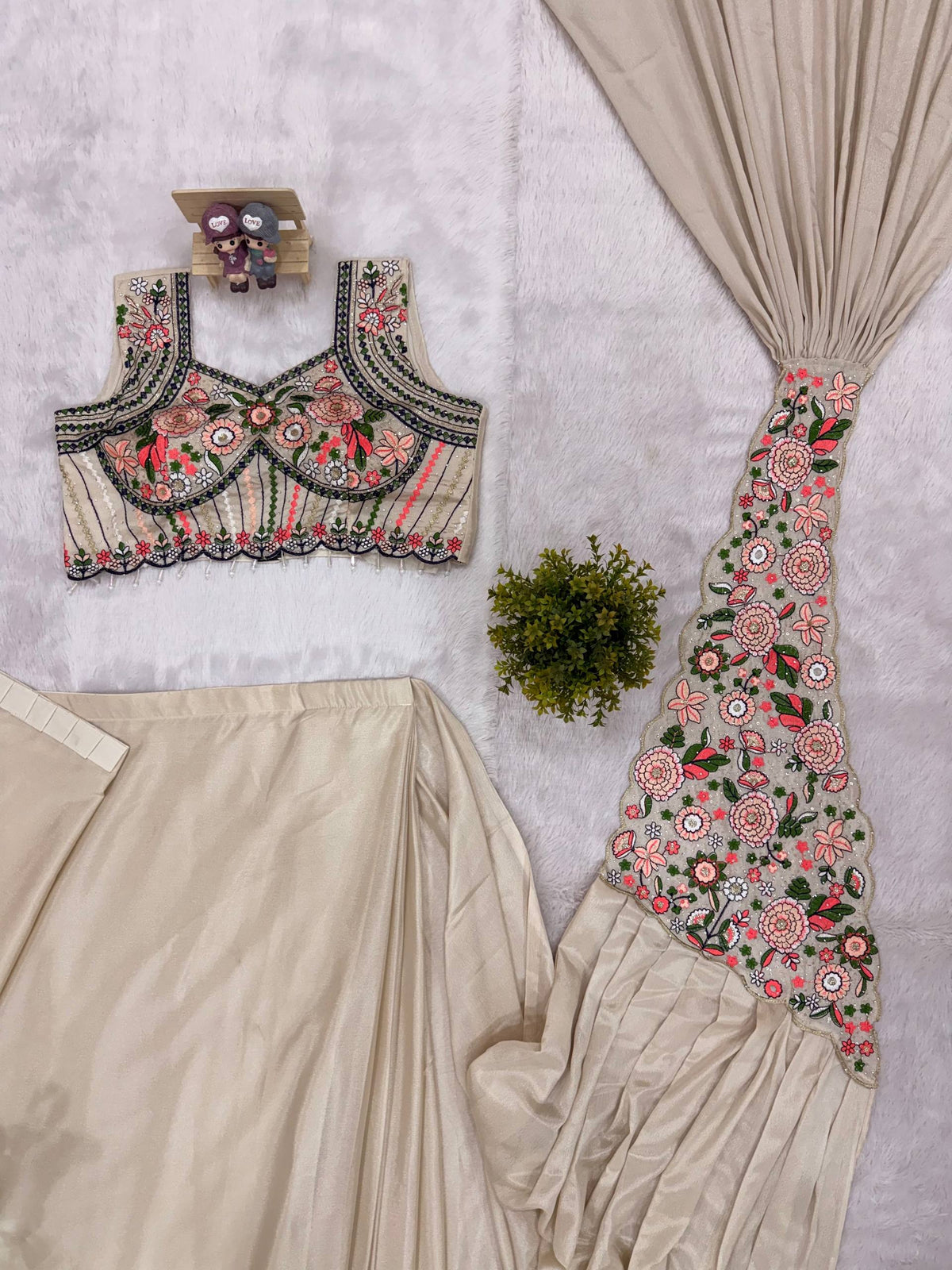 TRENDING READY TO WEAR SAREE WITH EMBROIDERED STYLIST BLOUSE ON CHINON FABRIC