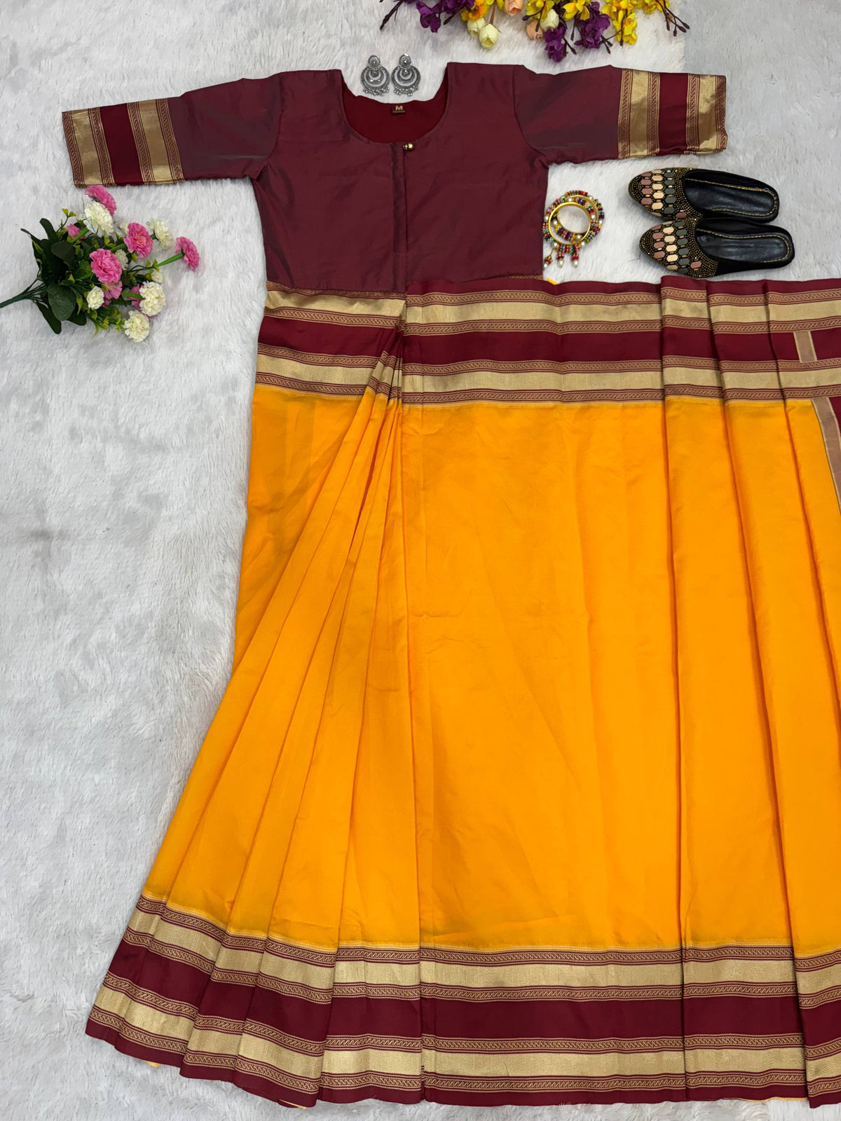 READY-TO-WEAR MYSORE SILK SAREE GOWN-EFFORTLESS PARTY WEAR FOR WOMEN