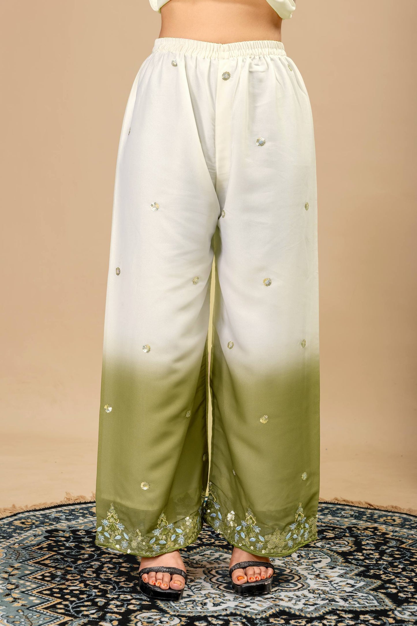 3 PIECES KURTI, PLAZZO & DUPATTA WITH ORIGINAL BEADS CUT DANA WORK