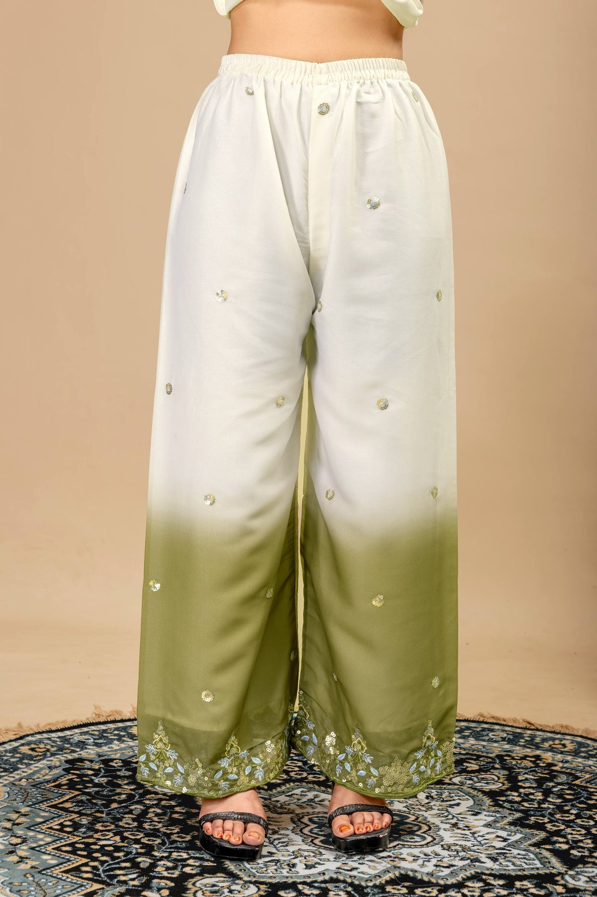 3 PIECES KURTI, PLAZZO & DUPATTA WITH ORIGINAL BEADS CUT DANA WORK
