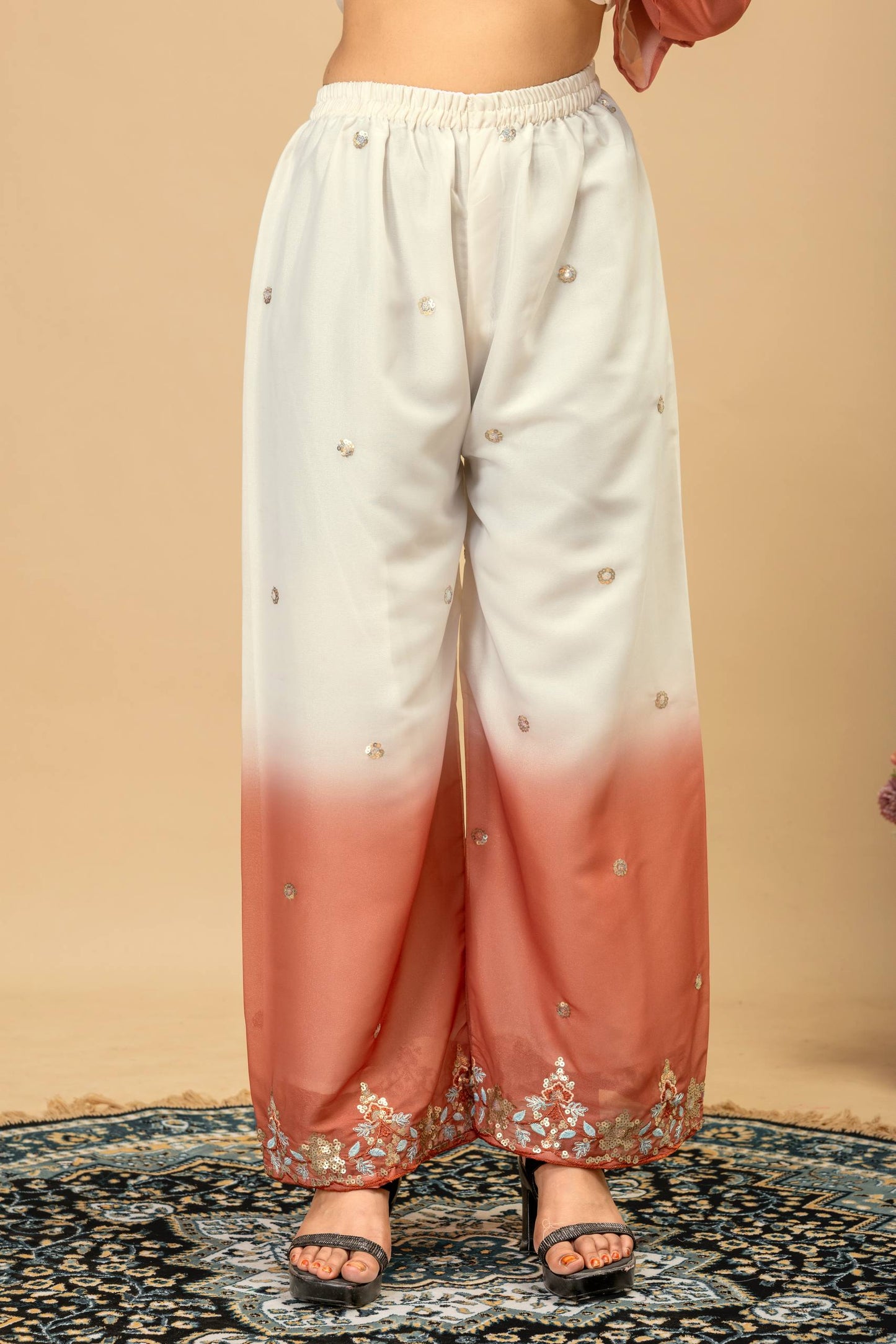 3 PIECES KURTI, PLAZZO & DUPATTA WITH ORIGINAL BEADS CUT DANA WORK
